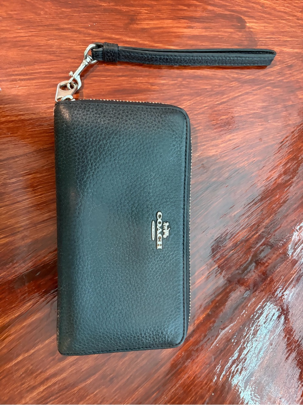 Coach Black Pebble Leather Zip Wristlet